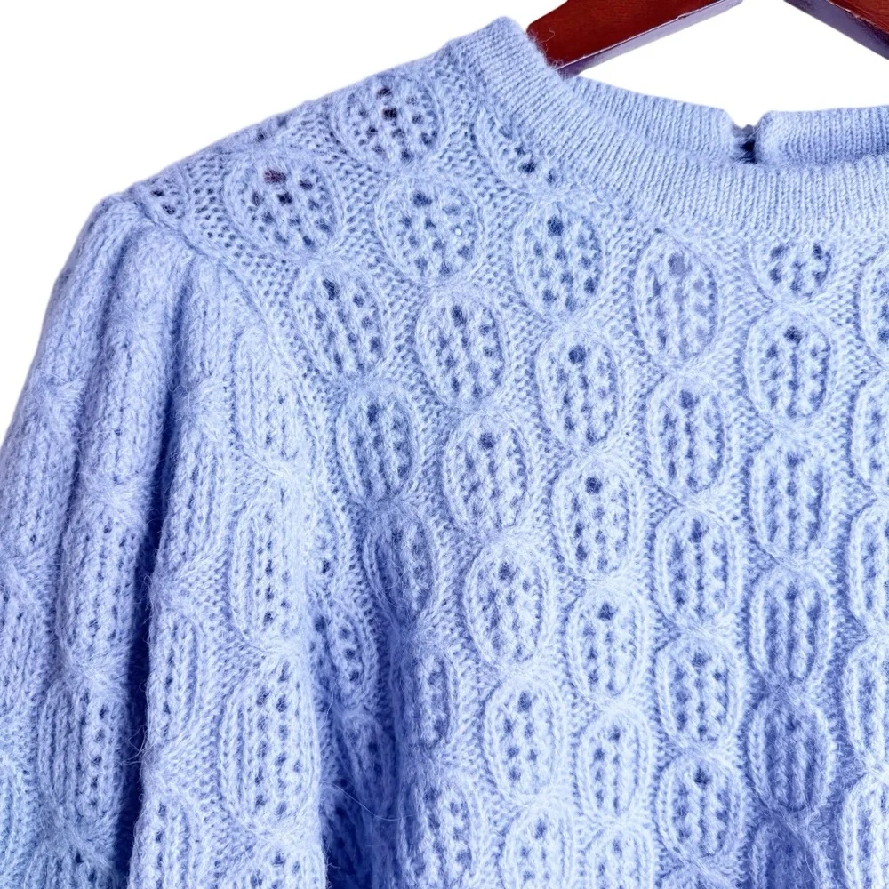 J. CREW NWT Puff Sleeve Alpaca Blend Knit Sweater Size Medium in Dusk Blue - Picture 5 of 10